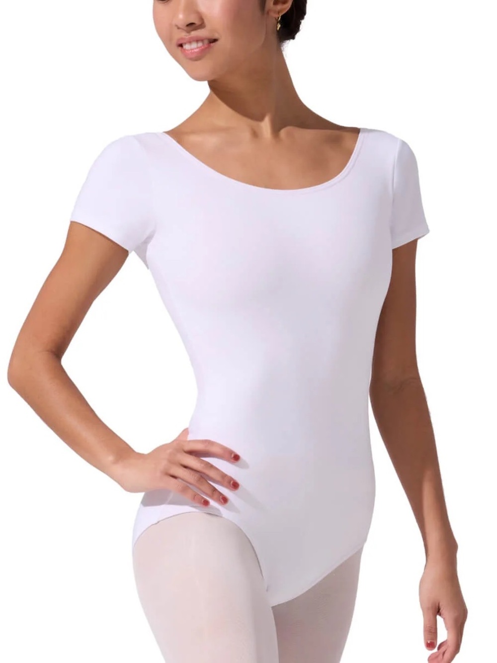 Capezio White Short Sleeve Scoop-Neck Leotard